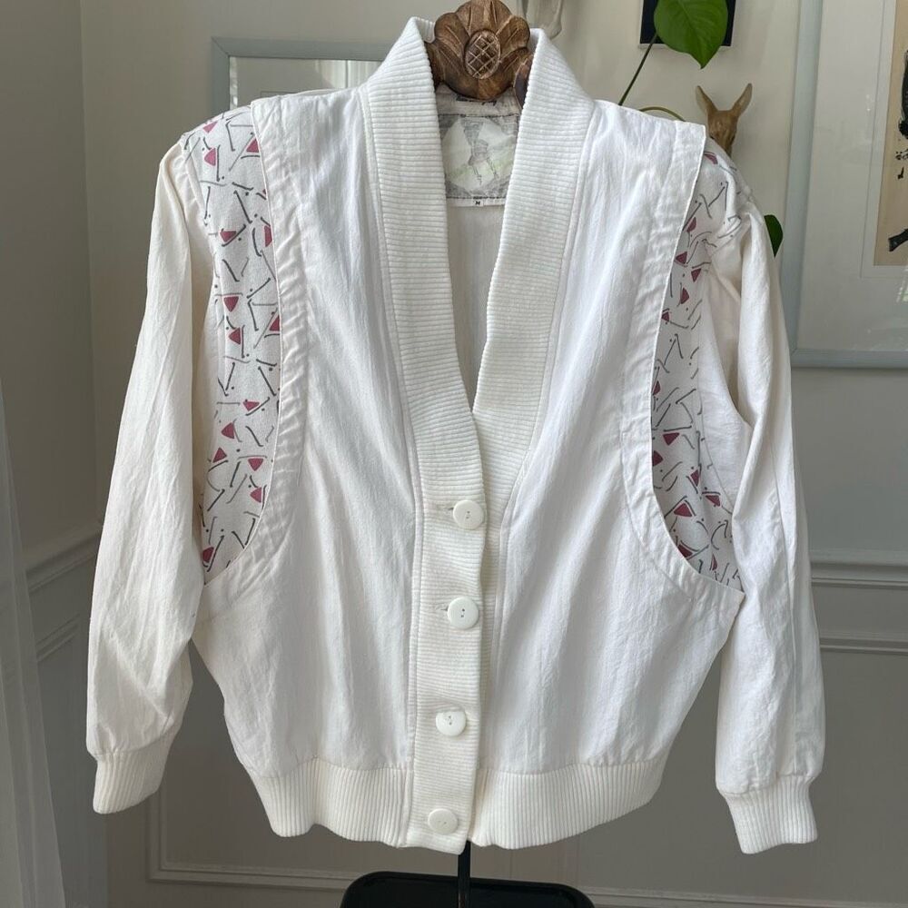 Vintage 80s Inner View Vneck Cardigan Geometric Dolman Cut M